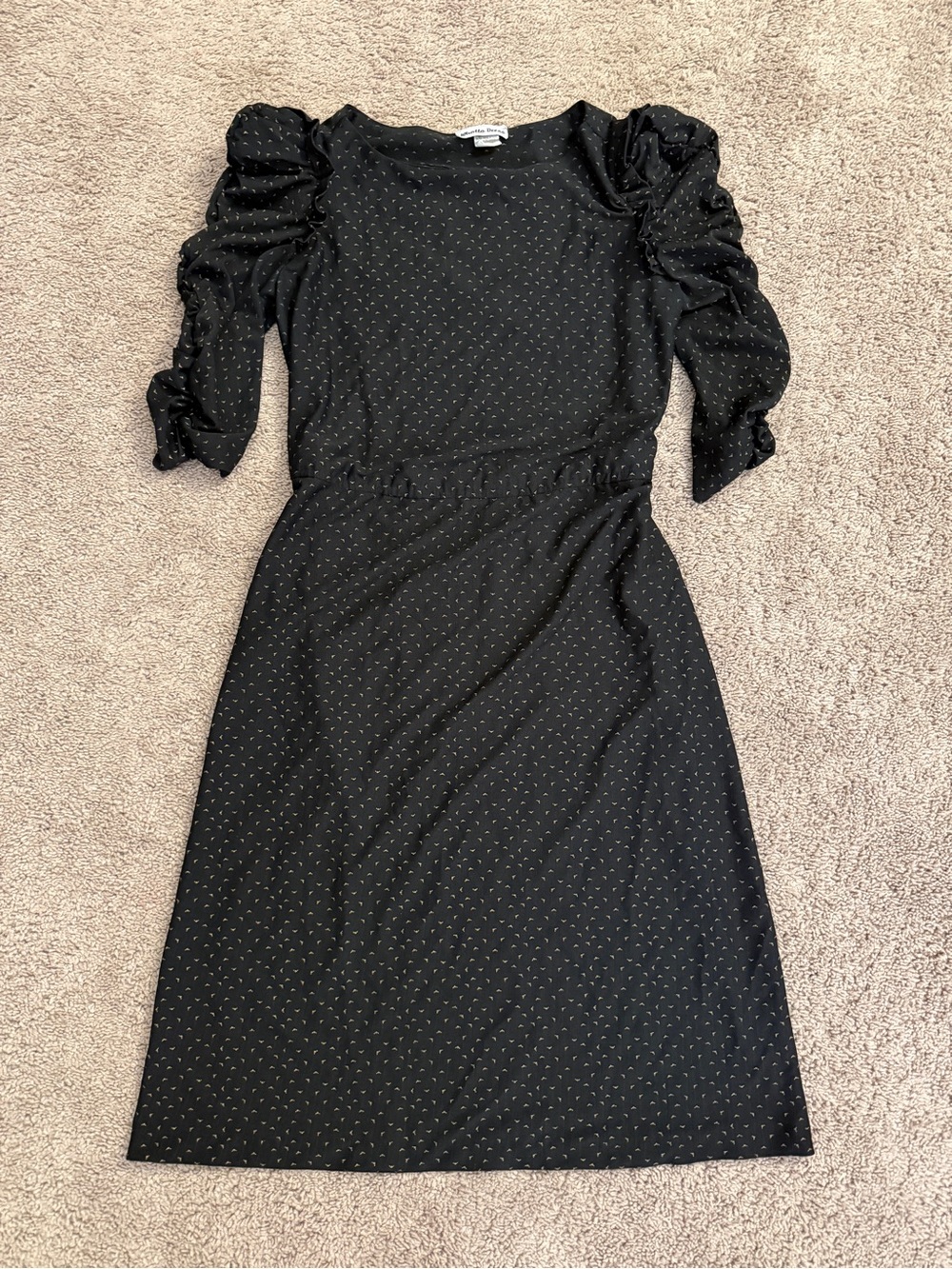 Vintage Whatta Dress Women Size Medium Black Puff-Sleeve Midi Dot Dress
